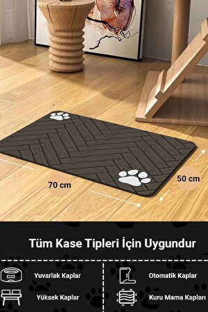MAtGo Pati Parke Desenli Kahverengi Beslenme Matı Sıvı Geçirmez Kedi Köpek Mama Paspası 50x70cm