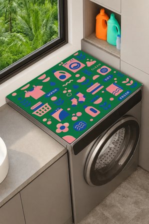 Valerine Life Çamaşır Kurutma Makinesi Üstü Düzenleyici Matı Sıvı Geçirmez Örtü Pembe Yeşil Köpük