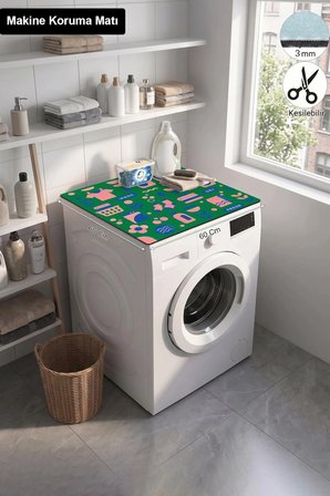 Valerine Life Çamaşır Kurutma Makinesi Üstü Düzenleyici Matı Sıvı Geçirmez Örtü Pembe Yeşil Köpük
