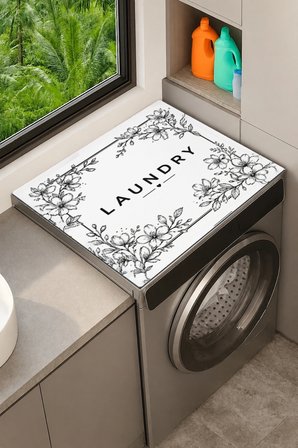Valerine Life Çamaşır Kurutma Makinesi Üstü Düzenleyici Matı Sıvı Geçirmez Örtü Çiçekli Laundry