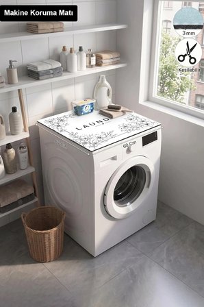 Valerine Life Çamaşır Kurutma Makinesi Üstü Düzenleyici Matı Sıvı Geçirmez Örtü Çiçekli Laundry