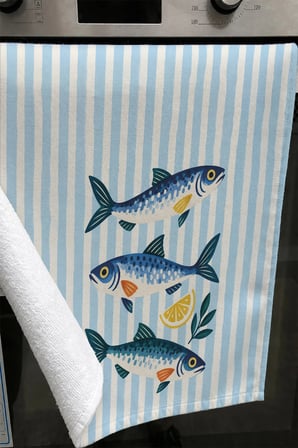 Valerine Life El Kurulama Havlusu 30x50cm Mutfak, Fırın için Pamuklu Emici Ege Balıkları