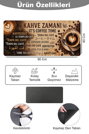Valerine Life Barista Kahve Barı Matı 40x90cm Espresso Makinesi ve Çaycı Altlığı Dünya Kahve Zamanı