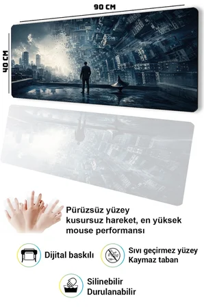 SonicTouch Klavye Mousepad 40x90cm Dikişsiz Pürüzsüz Sıvı Geçirmez Kaymaz Taban Bilinç Labirenti