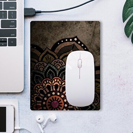 SonicTouch Mandala Desenli Kahverengi Çiçekli Kaydırmaz Gaming Oyuncu Dikişsiz Mouse Pad/Ped 17x21cm