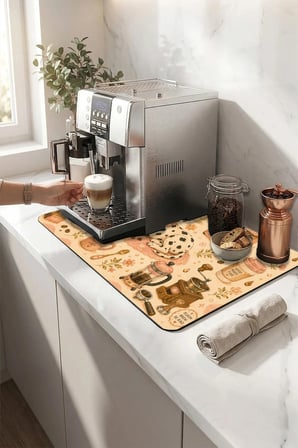 Valerine Life Kahve Espresso Makinesi Matı 35x45cm Çaycı Pad Su Geçirmez Pati & Bloom