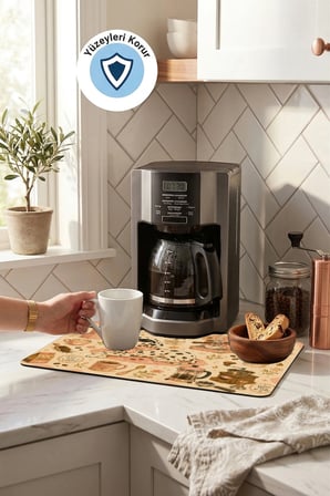 Valerine Life Kahve Espresso Makinesi Matı 35x45cm Çaycı Pad Su Geçirmez Pati & Bloom