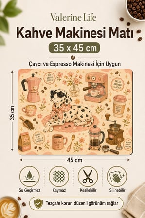Valerine Life Kahve Espresso Makinesi Matı 35x45cm Çaycı Pad Su Geçirmez Pati & Bloom