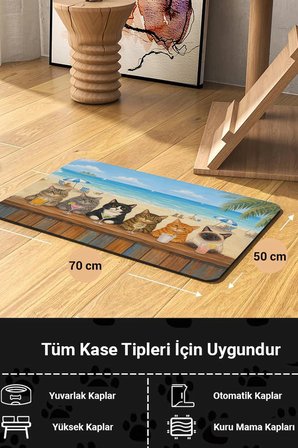 MAtGo Pati Kedi Köpek Beslenme Matı 50x70cm Su Geçirmez Mama Kabı Altlığı Paspası Pati Beach Club