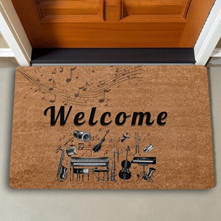Valerine Life Orkestra Aletleri Temalı Welcome Kapı Önü Paspası 45x70cm