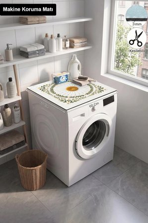 Valerine Life Çamaşır Kurutma Makinesi Üstü Düzenleyici Matı Sıvı Geçirmez Örtü Kır Papatyası Beyaz