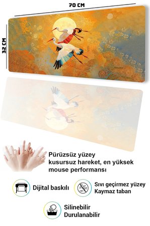 SonicTouch Klavye Mousepad 32x70cm Dikişsiz Kaymaz Taban Vefanın Kanatları Leylek Temalı