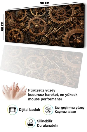 SonicTouch Klavye Mousepad 40x90cm Dikişsiz Pürüzsüz Sıvı Geçirmez Kaymaz Taban Bronz Çarklar