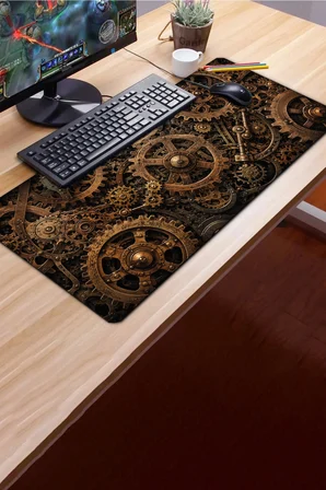 SonicTouch Klavye Mousepad 40x90cm Dikişsiz Pürüzsüz Sıvı Geçirmez Kaymaz Taban Bronz Çarklar
