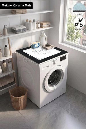 Valerine Life Çamaşır Kurutma Makinesi Üstü Düzenleyici Matı Sıvı Geçirmez Örtü Kalpler Çerçevesi
