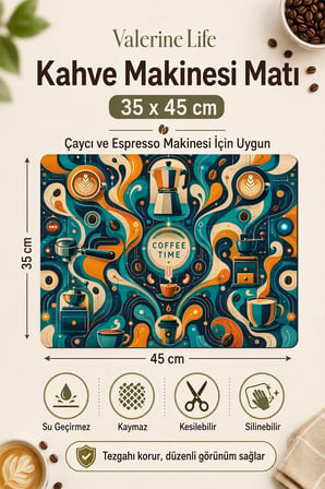 Valerine Life Kahve Espresso Makinesi Matı 35x45cm Çaycı Pad Su Geçirmez Future Brew