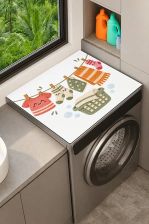 Valerine Life Çamaşır Kurutma Makinesi Üstü Düzenleyici Matı Sıvı Geçirmez Örtü Neşeli Çamaşırlar