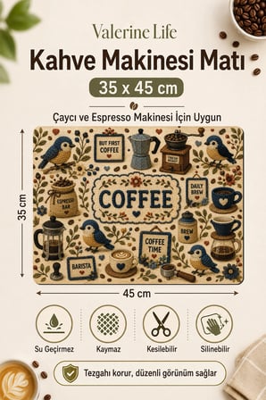 Valerine Life Kahve Espresso Makinesi Matı 35x45cm Çaycı Pad Su Geçirmez Amigurumi Birds