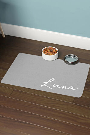 MAtGo Pati Hayvana isme Özel Fotoğraflı Beslenme Matı Sıvı Geçirmez Kedi Köpek Mama Paspası 50x70cm