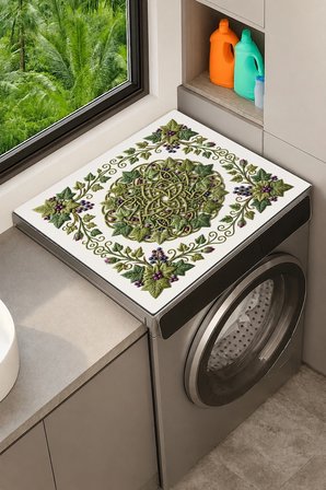 Valerine Life Çamaşır Kurutma Makinesi Üstü Düzenleyici Matı Sıvı Geçirmez Örtü Orman Düğümü Beyaz