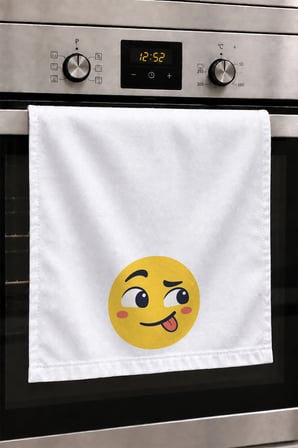 Valerine Life El Kurulama Havlusu 30x50cm Mutfak, Fırın için Pamuklu Emici Şakacı Yüz