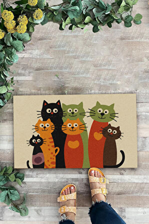 Valerine Life Renkli Pati Dostluğu Welcome Hoş Geldiniz Dijital Baskılı Kapı Önü Paspası 45x70cm