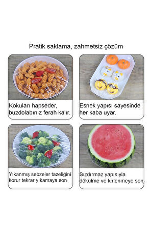 MivelaCure Lastikli Buzdolabı Poşeti 50x40cm Şeffaf Gıda Saklama Torbası Piknik Kamp Poşeti 100 Adet