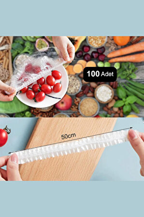 MivelaCure Lastikli Buzdolabı Poşeti 50x40cm Şeffaf Gıda Saklama Torbası Piknik Kamp Poşeti 100 Adet