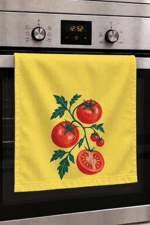 Valerine Life El Kurulama Havlusu 30x50cm Mutfak, Fırın için Pamuklu Emici Domates Bahçesi