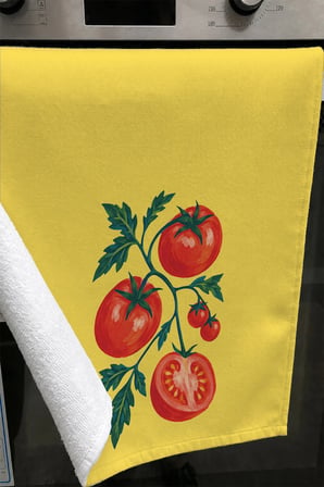 Valerine Life El Kurulama Havlusu 30x50cm Mutfak, Fırın için Pamuklu Emici Domates Bahçesi