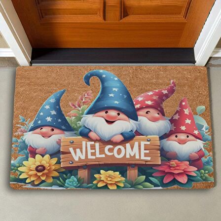 Valerine Life Çiçekler ve Cüceler Welcome Kapı Önü Paspası 45x70cm