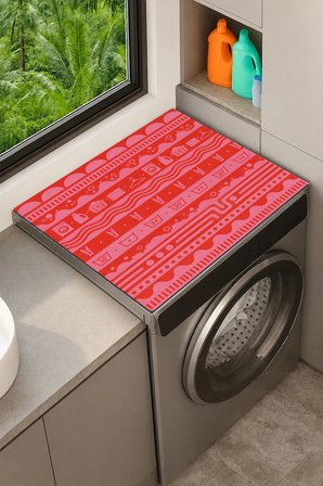 Valerine Life Çamaşır Kurutma Makinesi Üstü Düzenleyici Matı Sıvı Geçirmez Örtü Pembe Yıkama Ritmi