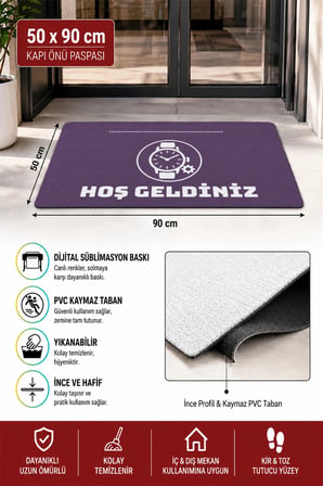 Valerine Life Kapı Önü Paspası 50x90cm Dijital Baskı Kaymaz Kişiye Firmaya Özel Saatçi