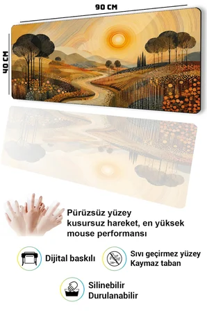 SonicTouch Klavye Mousepad 40x90cm Dikişsiz Pürüzsüz Sıvı Geçirmez Kaymaz Taban Altın Vadi