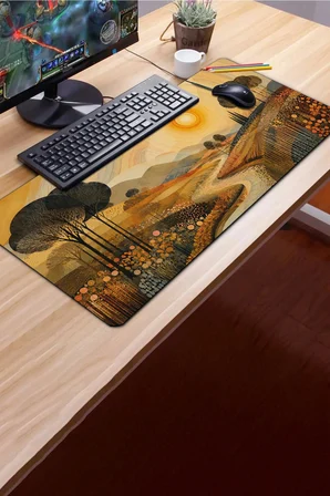 SonicTouch Klavye Mousepad 40x90cm Dikişsiz Pürüzsüz Sıvı Geçirmez Kaymaz Taban Altın Vadi