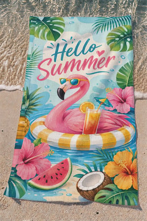 Valerine Life Plaj Havlusu 70x140cm Havuz Spa Sauna Spor Pamuklu Emici Flamingo Paradise