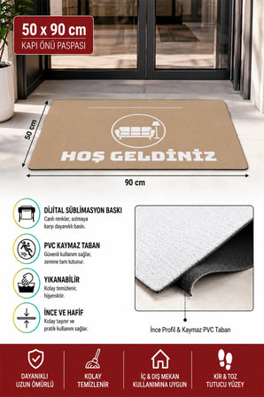 Valerine Life Kapı Önü Paspası 50x90cm Dijital Baskı Kaymaz Kişiye Firmaya Özel Mobilyacı