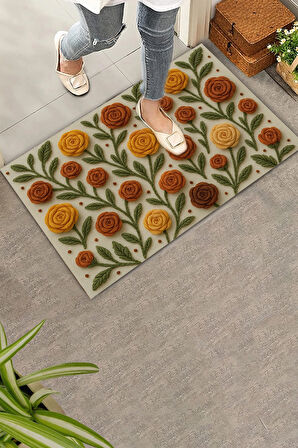 Valerine Life Nakışlı Güller Temalı Welcome Hoş Geldiniz Dijital Baskılı Kapı Önü Paspası 45x70cm