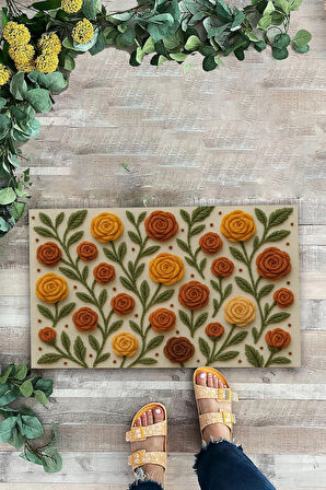 Valerine Life Nakışlı Güller Temalı Welcome Hoş Geldiniz Dijital Baskılı Kapı Önü Paspası 45x70cm