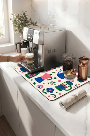Valerine Life Kahve Espresso Makinesi Matı 35x45cm Çaycı Pad Su Geçirmez Pop Café Botanik
