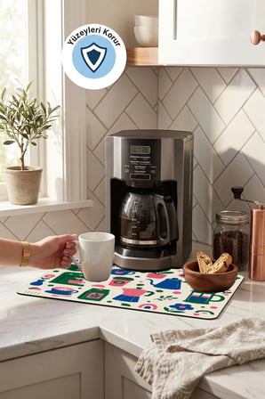 Valerine Life Kahve Espresso Makinesi Matı 35x45cm Çaycı Pad Su Geçirmez Pop Café Botanik
