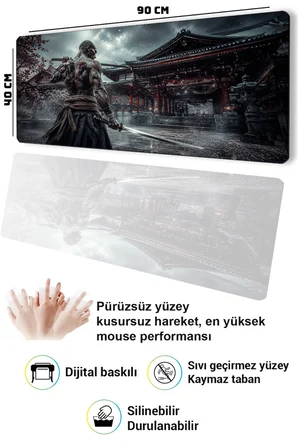 SonicTouch Klavye Mousepad 40x90cm Dikişsiz Pürüzsüz Sıvı Geçirmez Kaymaz Taban Tapınak Savaşçısı