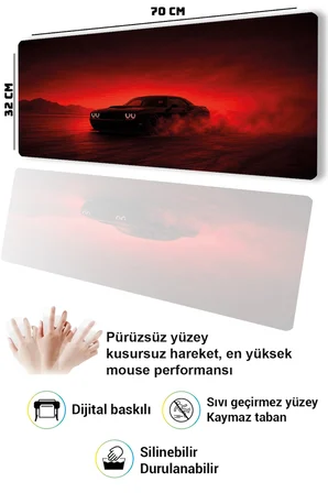 SonicTouch Klavye Mousepad 32x70cm Dikişsiz Pürüzsüz Sıvı Geçirmez Kaymaz Taban Kızıl Drift