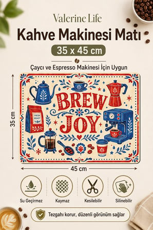 Valerine Life Kahve Espresso Makinesi Matı 35x45cm Çaycı Pad Su Geçirmez Brew Joy