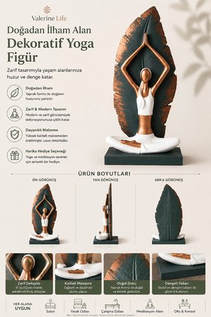 Valerine Life Zenora Yapraklı Yoga Motifli Biblo Vazo Seti Salon Konsol Masaüstü Ev Aksesuarı