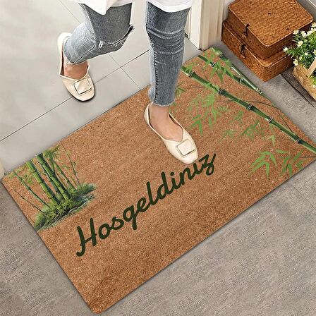 Valerine Life Yeşil Bambu Ağacı Hoş Geldiniz Kapı Önü Paspası 45x70cm