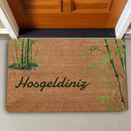 Valerine Life Yeşil Bambu Ağacı Hoş Geldiniz Kapı Önü Paspası 45x70cm