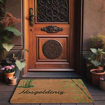 Valerine Life Yeşil Bambu Ağacı Hoş Geldiniz Kapı Önü Paspası 45x70cm