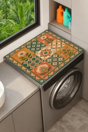 Valerine Life Çamaşır Kurutma Makinesi Üstü Düzenleyici Matı Sıvı Geçirmez Örtü Bohem Çini BahçesiV