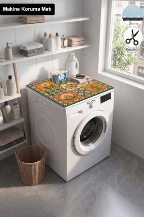 Valerine Life Çamaşır Kurutma Makinesi Üstü Düzenleyici Matı Sıvı Geçirmez Örtü Bohem Çini BahçesiV